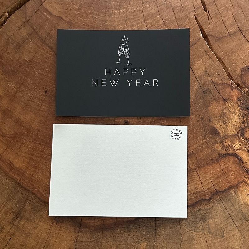 happy new year 2024 cheers cards with silver foil embossed set of 25 notecards modern minimalist aesthetic