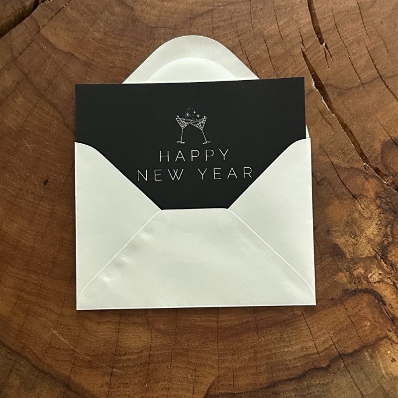 happy new year 2024 cheers cards with silver foil embossed set of 25 notecards modern minimalist aesthetic
