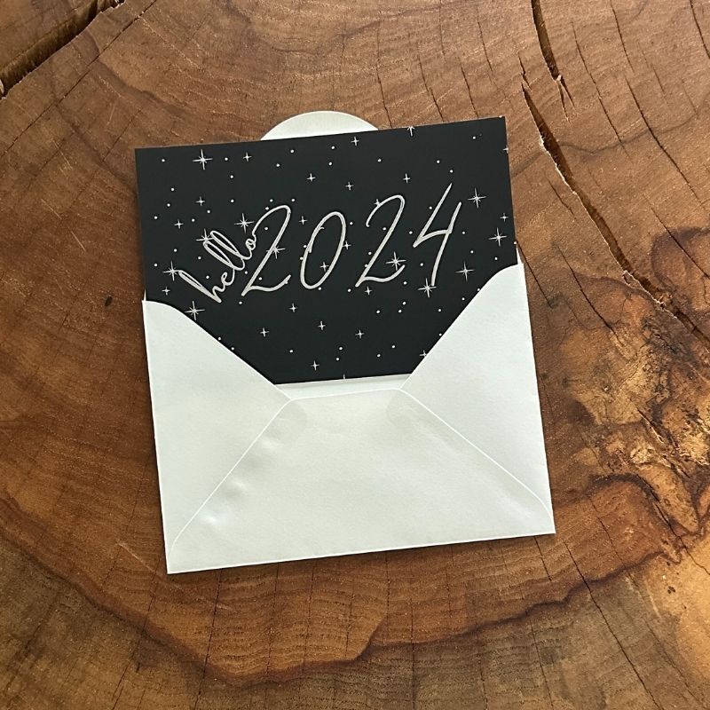 hello 2024 happy new year cards  modern silver foil embossed – merry makery