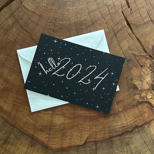 hello 2024 new year cards with silver foil embossed set of 25 notecards modern minimalist aesthetic