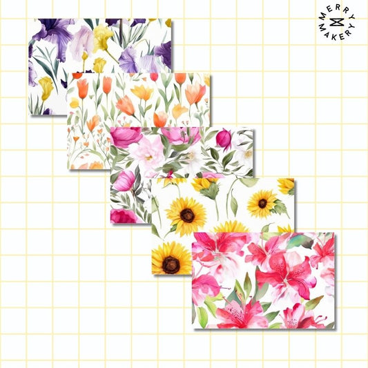 watercolor flowers set of 5 blank unique greeting cards | blank notecard with bright envelope | any occasion stationery