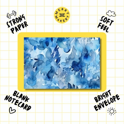 watercolor abstract blue unique greeting card | blank notecard with bright envelope | any occasion stationery