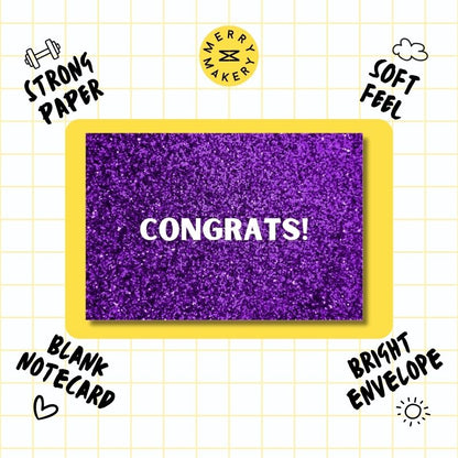 congrats unique greeting card | purple sparkly glitter design | blank notecard with bright envelope | congratulations | graduation