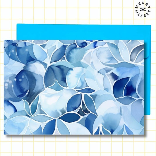 watercolor blue petals unique greeting card | blank notecard with bright envelope | any occasion stationery