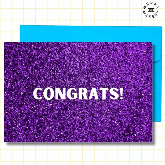 congrats unique greeting card | purple sparkly glitter design | blank notecard with bright envelope | congratulations | graduation