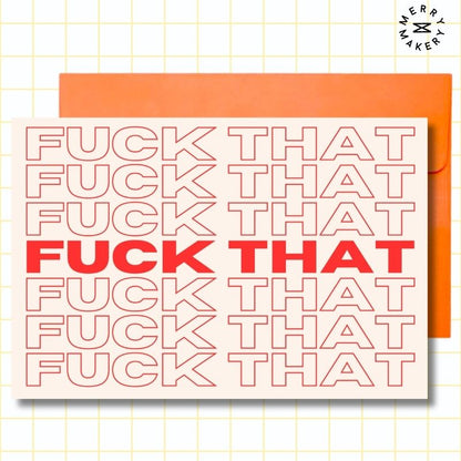 fuck that unique funny greeting card | red repeating design | blank notecard with bright envelope | encouragement | inspirational