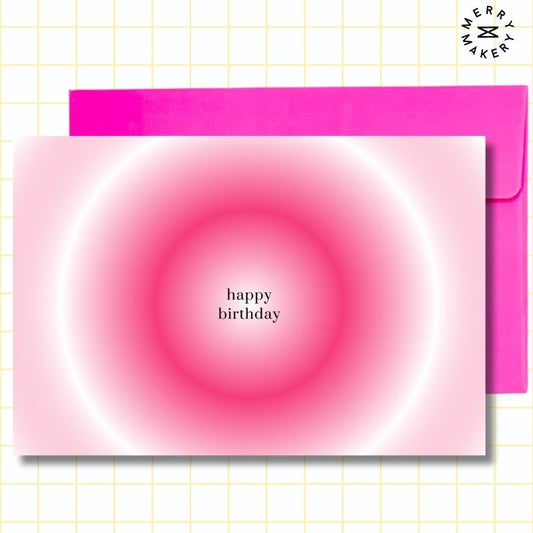 happy birthday unique greeting card | pink aura design | blank notecard with bright envelope | birthday