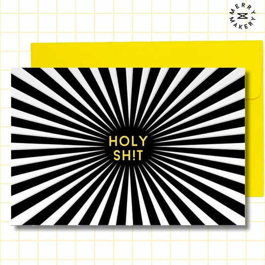 holy shit unique greeting card | black white sinking optical illusion | blank notecard with bright envelope | birthday | thank you | congratulations