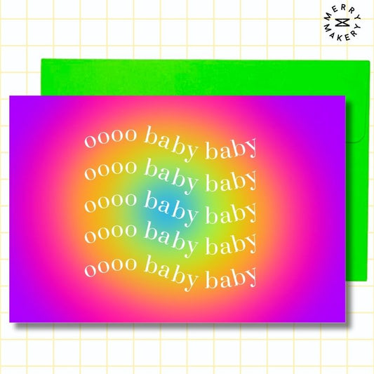 ooo baby baby unique greeting card | bright color auras design | blank notecard with bright envelope | baby | celebration | new parents