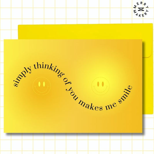 simply thinking of you makes me smile unique greeting card | yellow gradient design | blank notecard with bright envelope | thank you | appreciation