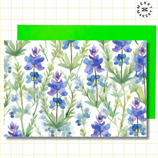 watercolor bluebonnets unique greeting card | blank notecard with bright envelope | any occasion stationery
