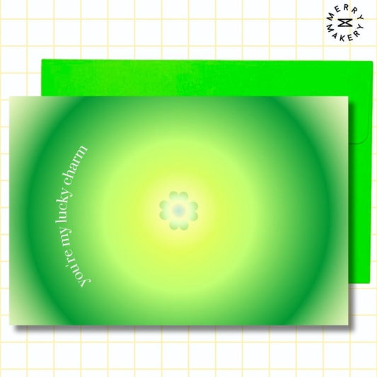 you're my lucky charm unique greeting card | green aura design | blank notecard with bright envelope | thank you | appreciation | encouragement