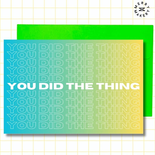 you did the thing unique greeting card | blue yellow gradient repeating design | blank notecard with bright envelope | new home | new job | wedding | congratulations