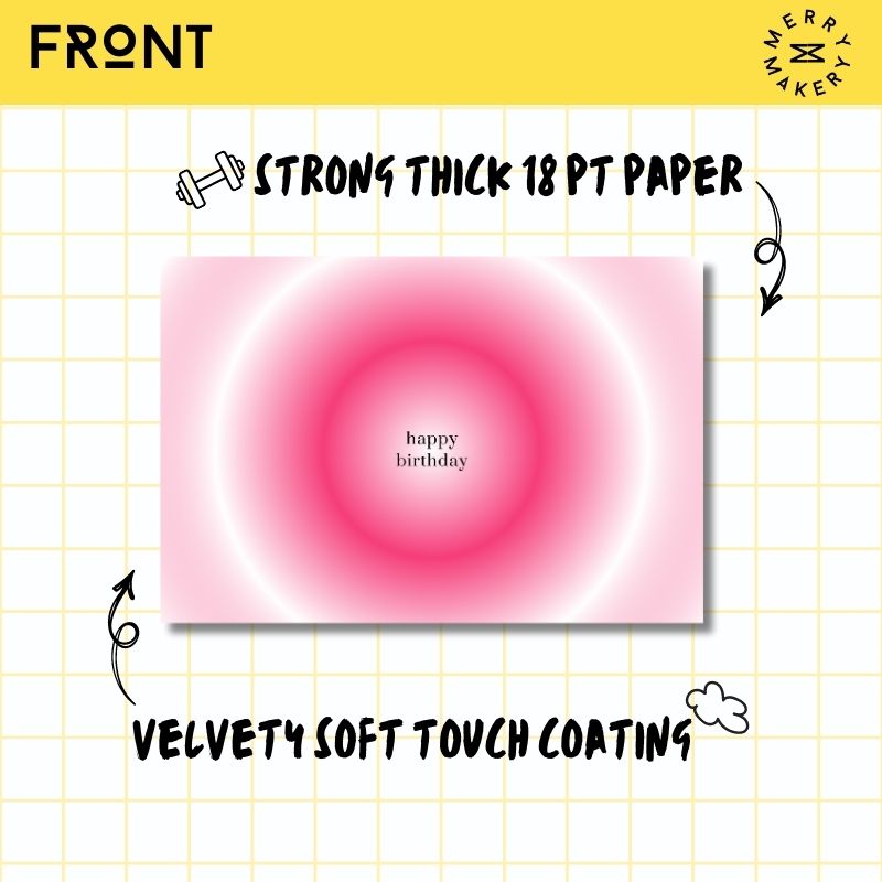 happy birthday unique greeting card | pink aura design | blank notecard with bright envelope | birthday