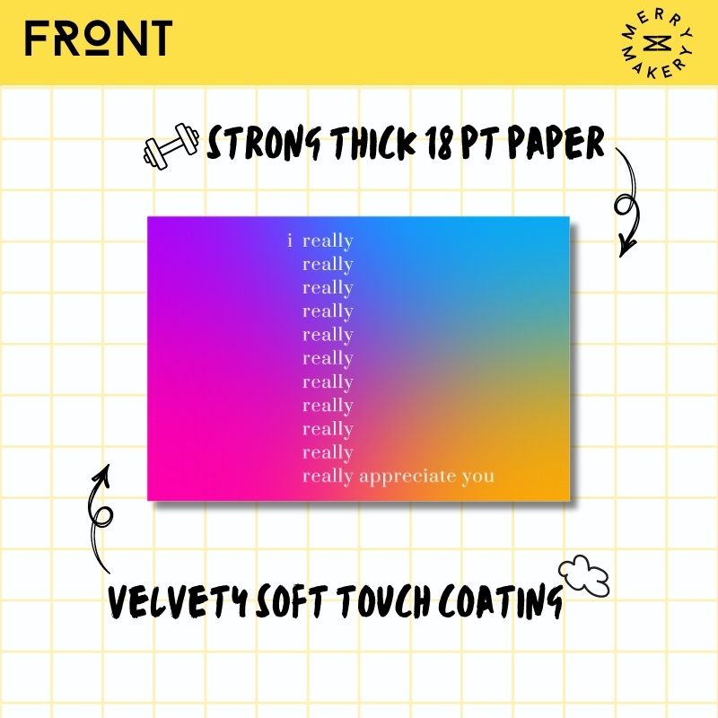 i really appreciate you unique greeting card | bright colors gradient design | blank card with bright envelope | thank you | appreciation