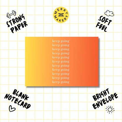 keep going unique greeting card | yellow orange gradient repeating design | blank notecard with bright envelope | encouragement | inspirational