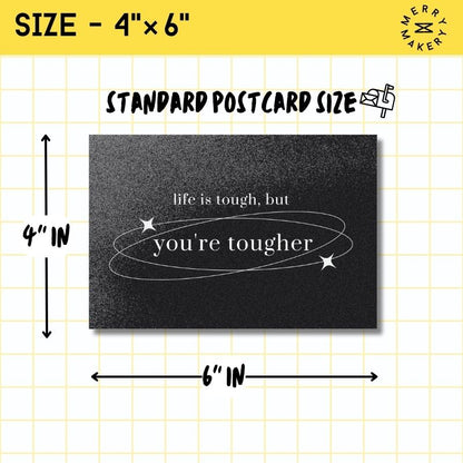 life is tough but you're tougher unique greeting card | black gradient design | blank notecard with bright envelope | support | encouragement |