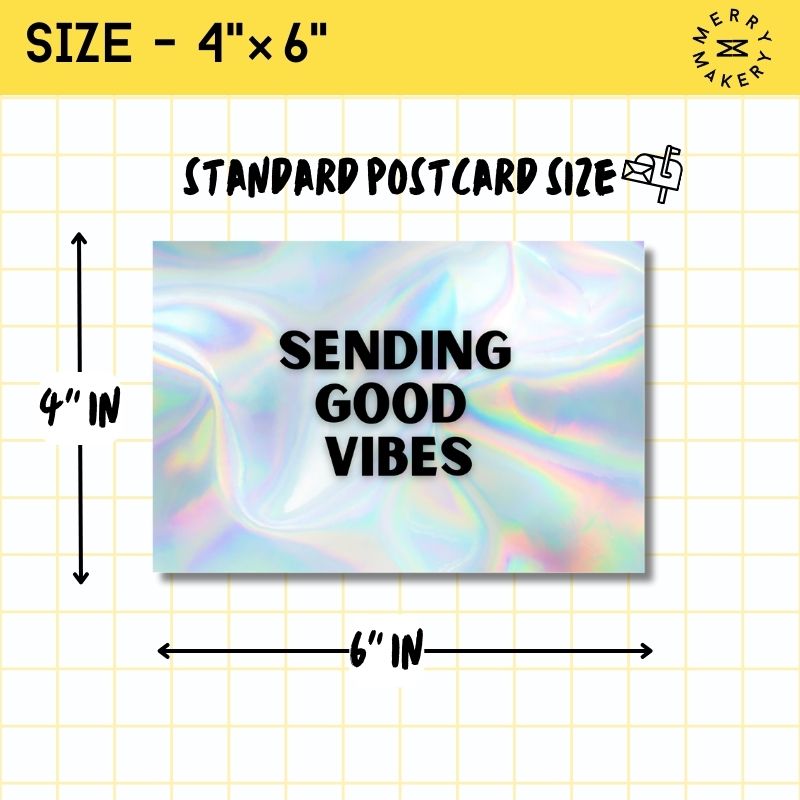 sending good vibes unique greeting card | silver holographic design | blank notecard with bright envelope | support | encouragement | friendship
