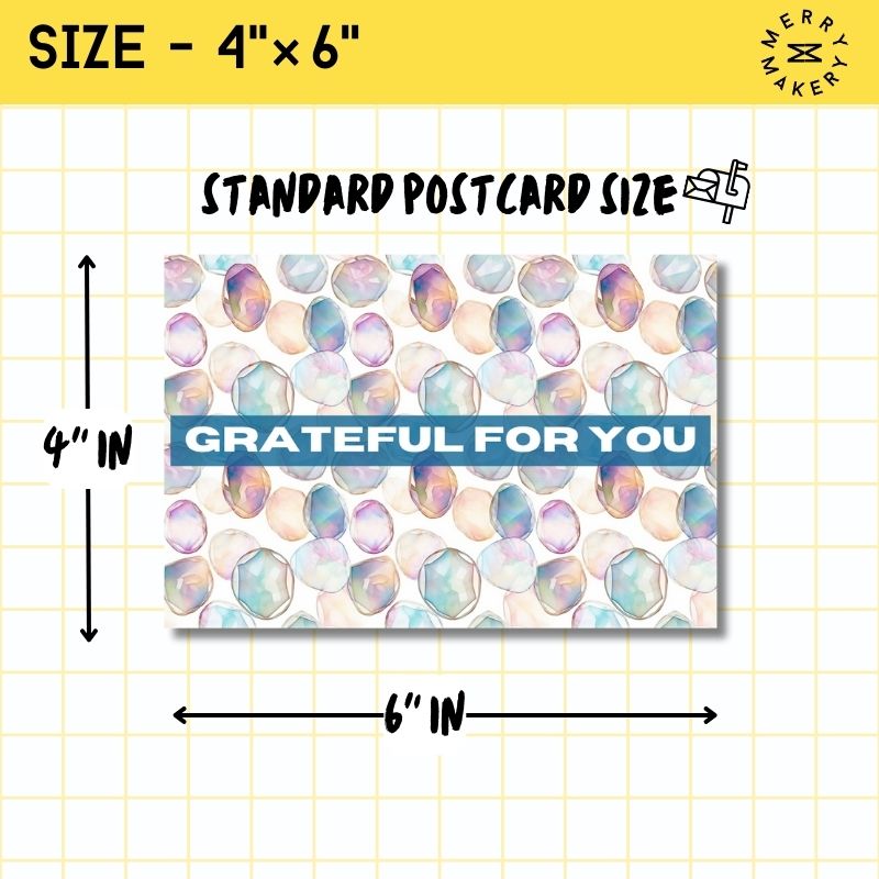grateful for you unique greeting card | watercolor opals design | blank notecard with bright envelope | thank you | appreciation
