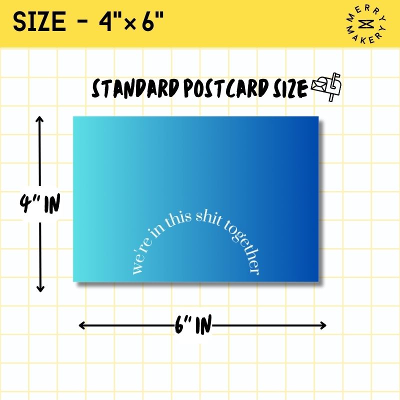 we're in this shit together unique greeting card | blue gradient design | blank notecard with bright envelope | encouragement | support | breakup | layoff