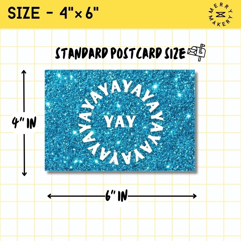 yay unique greeting card | blue sparkly glitter design | blank notecard with bright envelope | wedding | anniversary | birthday