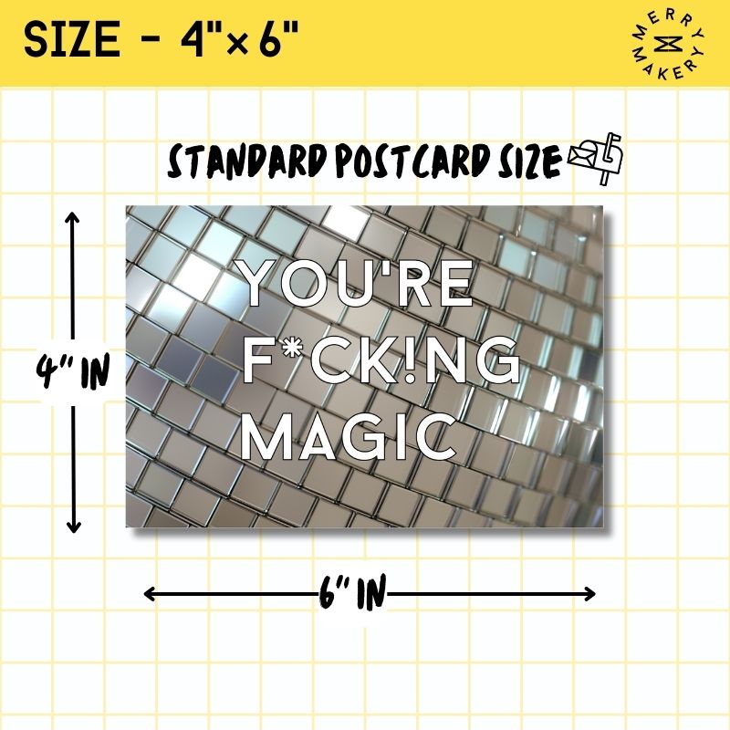 you're fucking magic unique greeting card | silver disco ball design | blank notecard with bright envelope | thank you | birthday | love