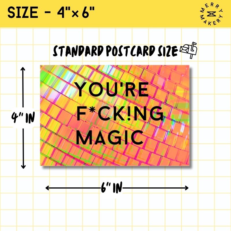 you're fucking magic unique greeting card | neon orange disco ball design | blank notecard with bright envelope | thank you | birthday |