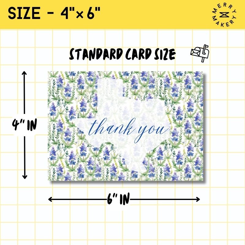 thank you unique greeting card | watercolor bluebonnets texas | blank folded card with blue envelope | thank you | appreciation