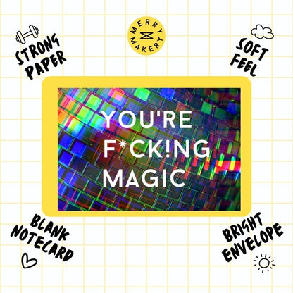 you're fucking magic unique greeting card | trippy disco ball design | blank card with bright envelope | thank you | birthday | love