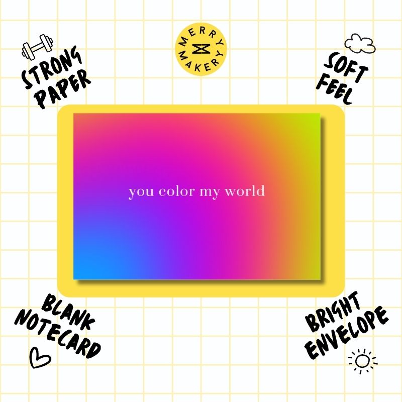 you color my world unique greeting card | blue gradient design | blank notecard with bright envelope | thank you | appreciation | friendship