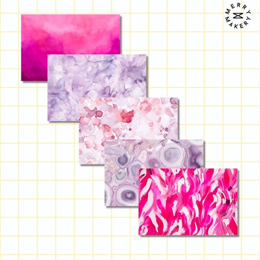 abstract pink purple set of 5 blank unique greeting cards | blank notecard with bright envelope | any occasion stationery