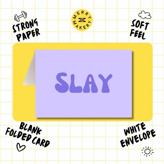 slay unique greeting card | lavender purple retro design | celebration | congratulations