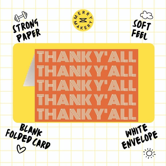 thank y'all unique greeting card | burnt rust orange retro design | thank you