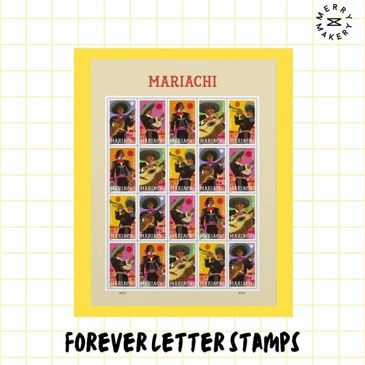 mariachi music forever letter stamps | sheet of 20 stamps | band colorful | unique first class postage