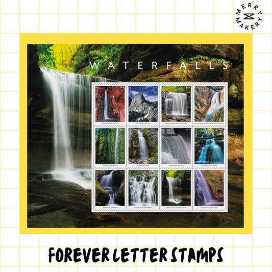 waterfalls forever letter stamps | sheet of 12 stamps | nature photography | unique first class postage