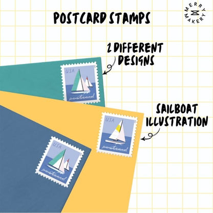 sailboat forever postcard stamps | sheet of 20 stamps |nautical boat blue ocean | unique first class postage