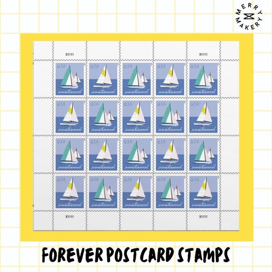 sailboat forever postcard stamps | sheet of 20 stamps |nautical boat blue ocean | unique first class postage