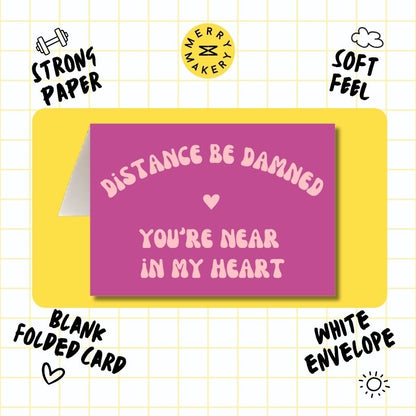 distance be damned you're near in my heart unique greeting card | pink retro design | ldr | love